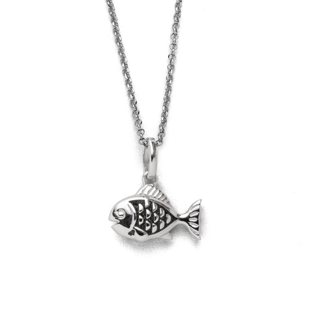 DUR Schmuck: Kette "Fisch 2.0" Silber 925 rhodiniert mit Lavasand K2737