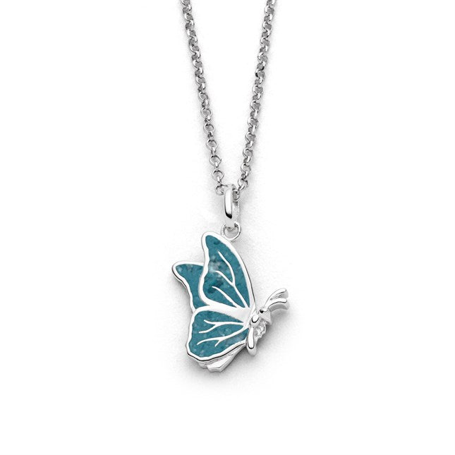 DUR Schmuck: Kette "Schmetterling" Silber 925 rhodiniert mit blauem Steinsand K2874