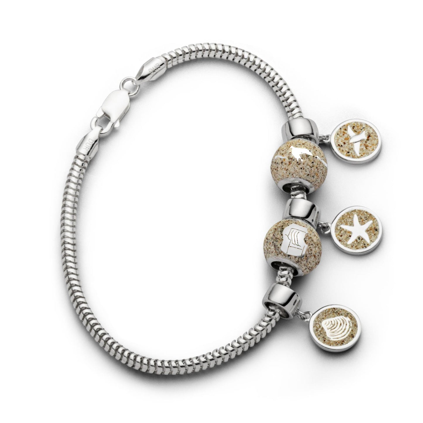 DUR Schmuck: "7 verschiedene Charm-Motive" Silber 925 rhodiniert mit Strandsand