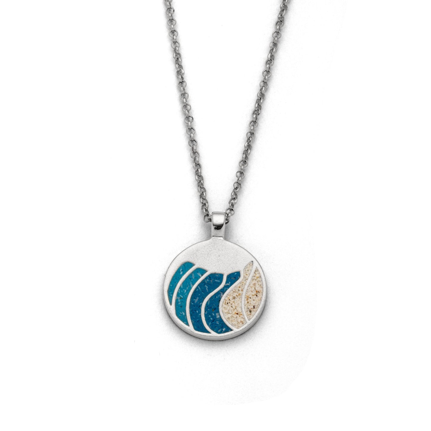 DUR Schmuck: Kette "Welle 2.0" Silber 925  rhodiniert mit Strandsand & bl. Steinsand K2650