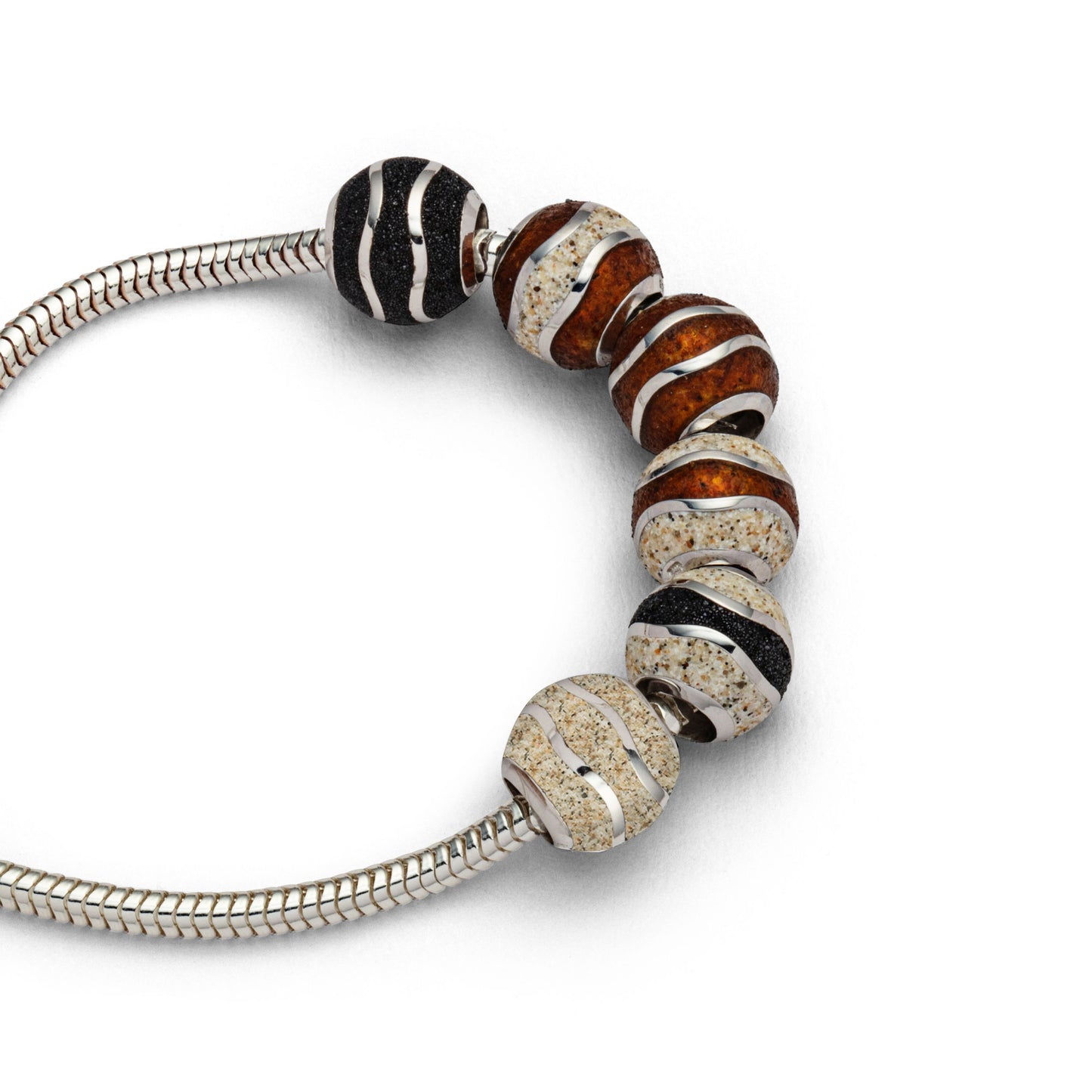 DUR Schmuck: Anhänger "Bead Welle" Silber 925 rhodiniert mit Strandsand & Bernstein P3826