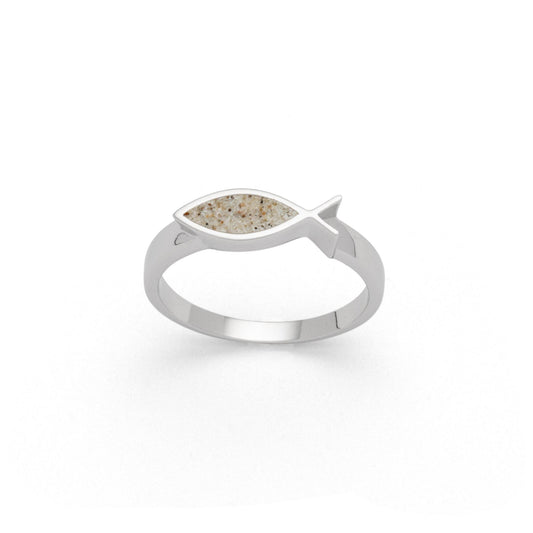 DUR Schmuck: Ring "Fisch" Silber 925 rhodiniert mit Strandsand R5612